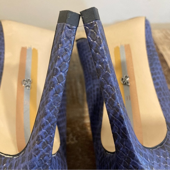 Sam Edelman Navy Blue Snakeprint-Embossed Square Toe Heels 11 Beth Marlin Blue - Picture 8 of 14